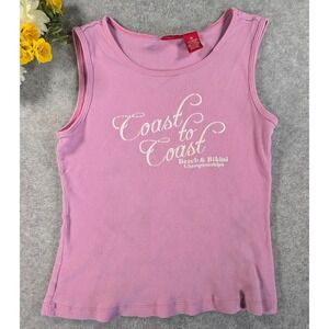 Vintage Y2K Mossimo Pink Ribbed Babydoll Tank Coast to Coast Print Beachy Preppy